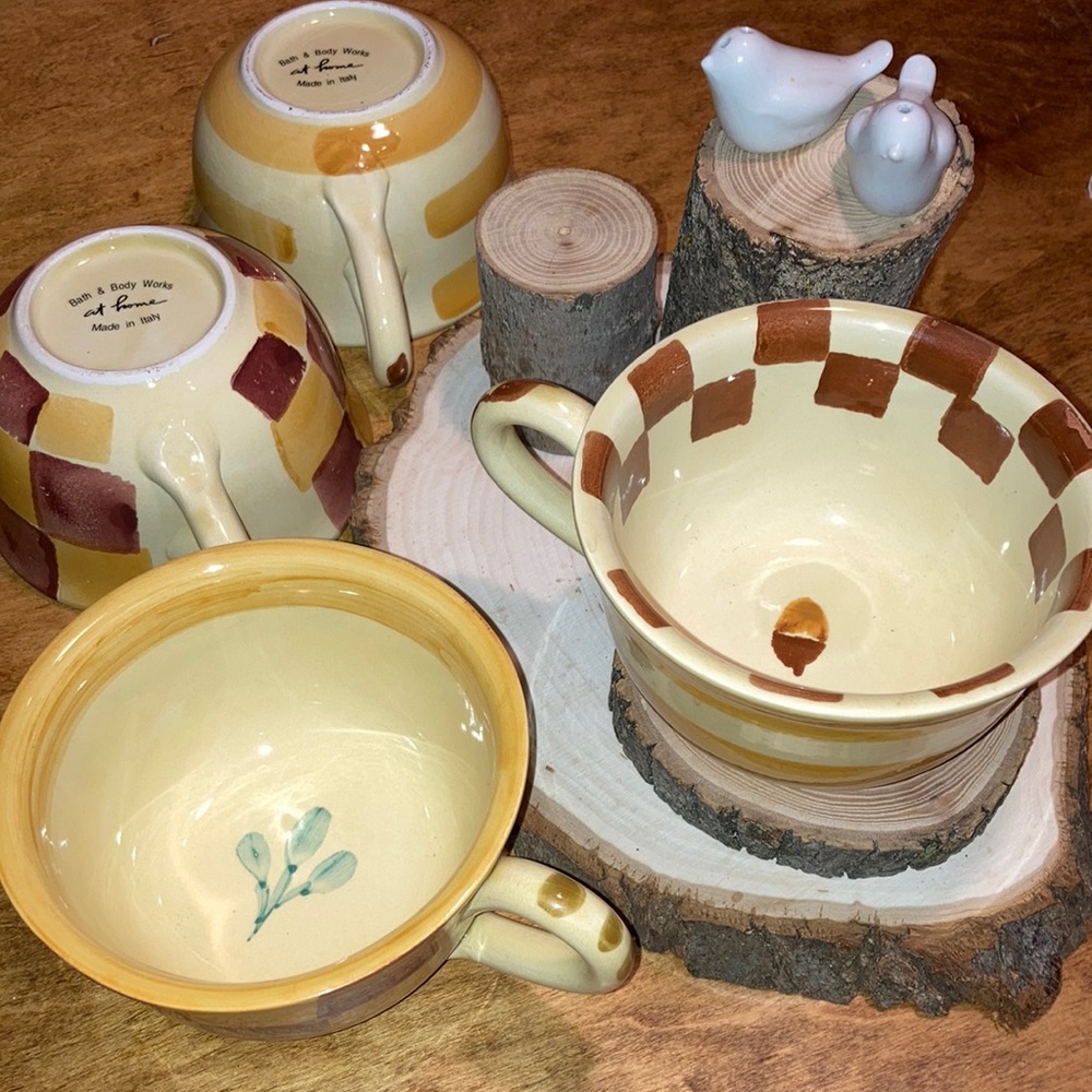 Vintage Bath & Body Works 4 Mugs Soup Bowls Fall Vibes Harvest Decor